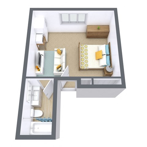 Floor plan for studio, 1 bath, 280 sqft